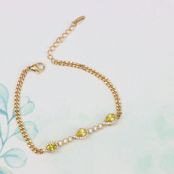 "Rose Gold Bracelet with Yellow Teardrop Stones, XPBL0784 - Picture 3 of 12